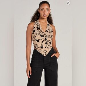 Windsor Women’s Bold Romance Flocked Floral Print Halter Top